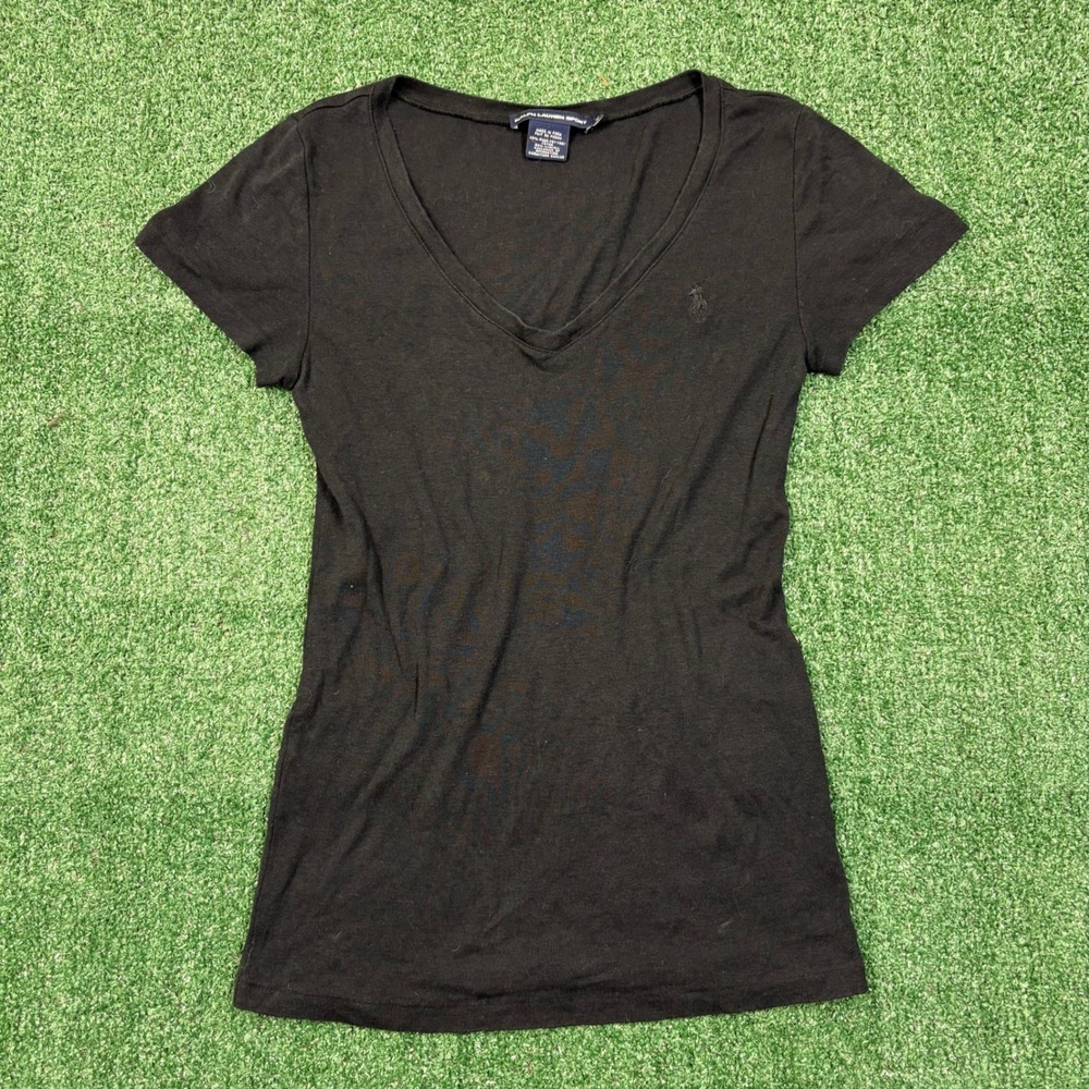 Vintage 90's Ralph Lauren Sport V-neck T-shirt Black